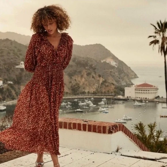 NWT DOEN MURIEL DRESS - XXS (roughly size 0-2) Red Print - Silk - Picture 2 of 12